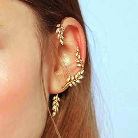 Gold Leaf Design Ear Climber Cuff earring 1 piece - Picture 1 of 14
